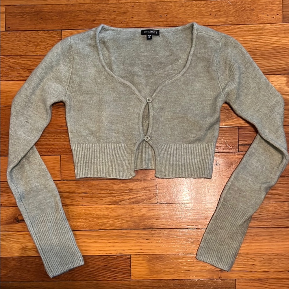 Green Cropped Cardigan Sweater